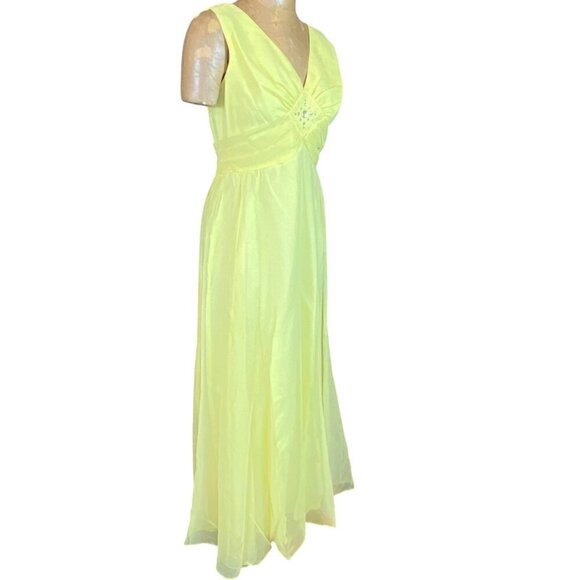 Vintage 60s Long Gown/Dress Prom Formal Wedding Sz 14 Yellow #213N - Picture 2 of 7